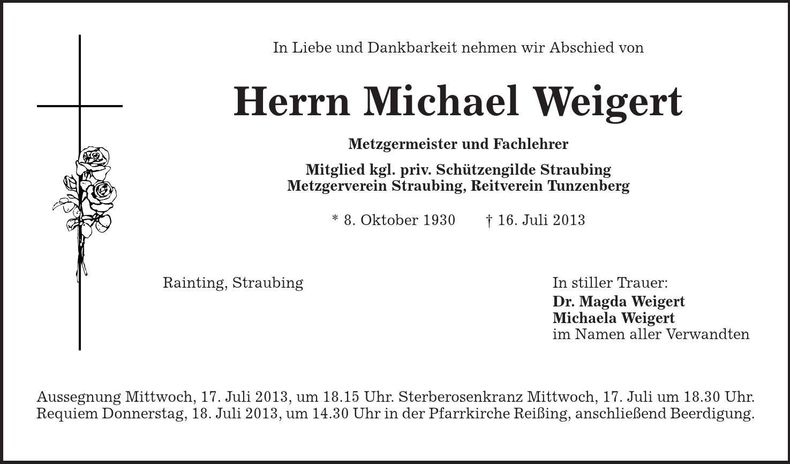 Traueranzeige Michael Weigert