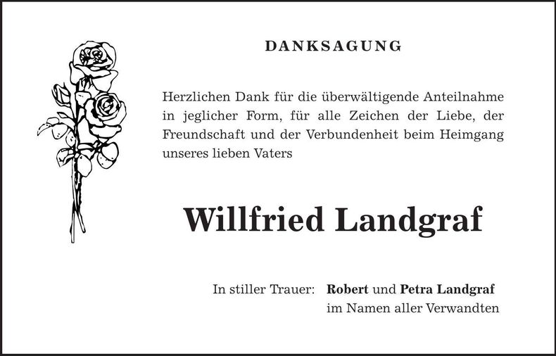 Traueranzeige Willfried Landgraf