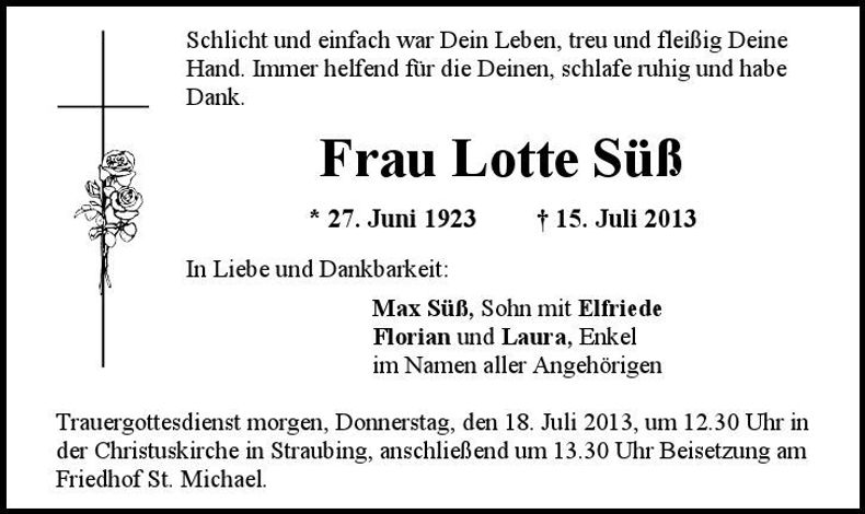 Traueranzeige Lotte Süß