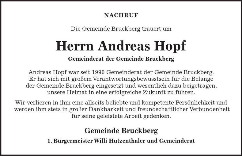 Traueranzeige Andreas Hopf