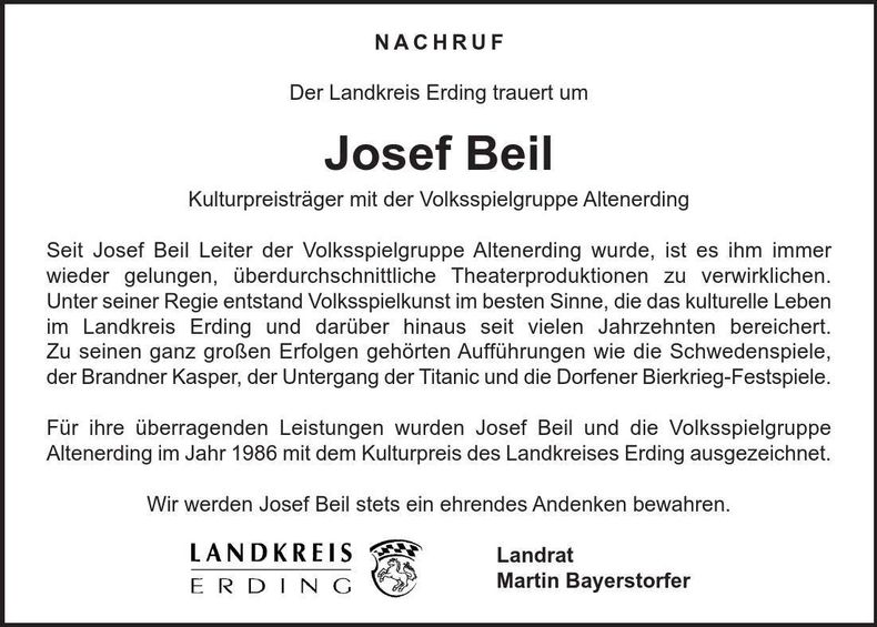 Traueranzeige Beil Josef