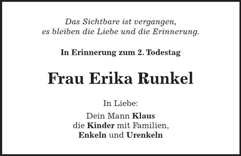 Traueranzeige Erika Runkel