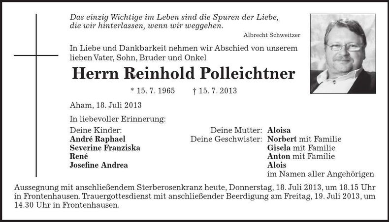 Traueranzeige Reinhold Polleichnter