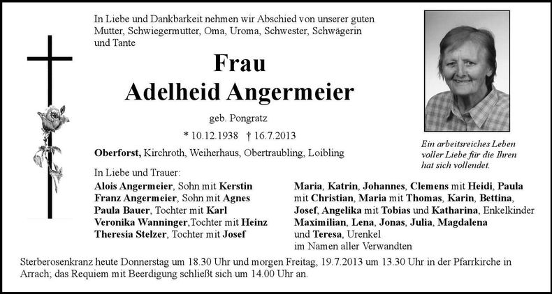 Traueranzeige Adelheid Angermeier