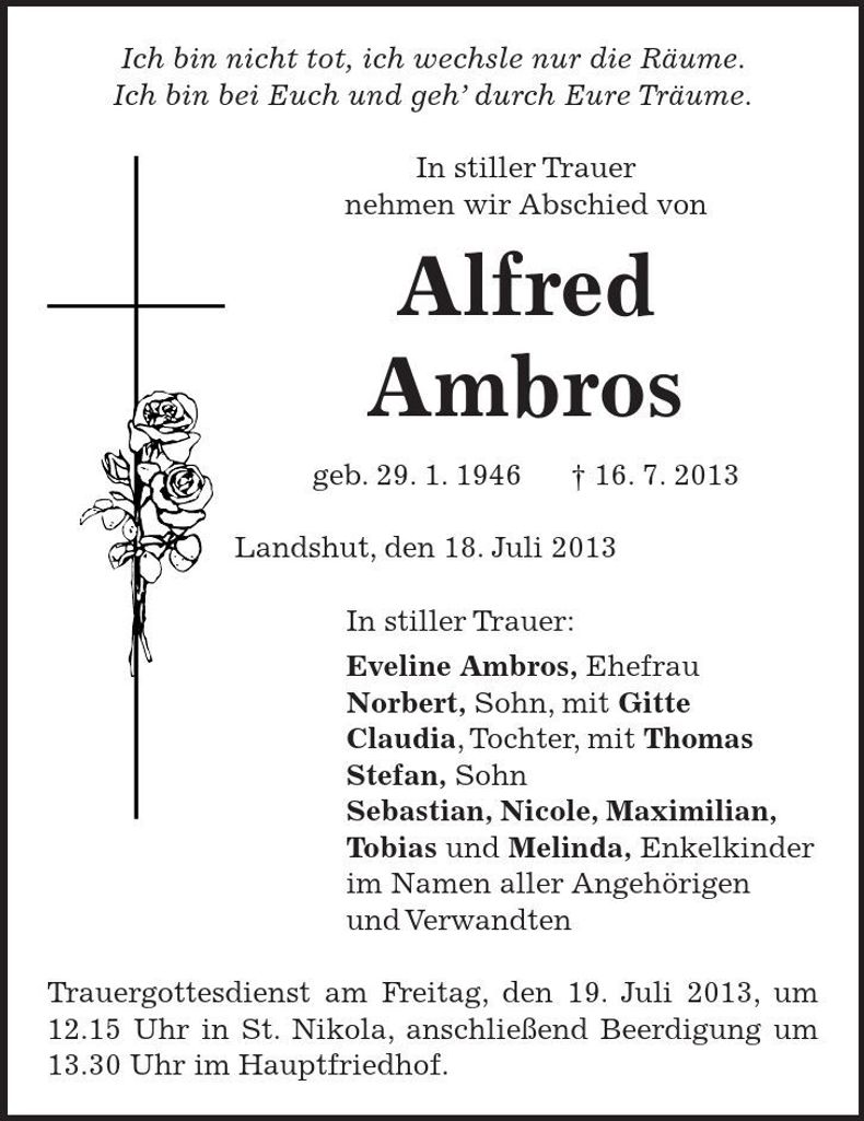 Traueranzeige Alfred Ambros