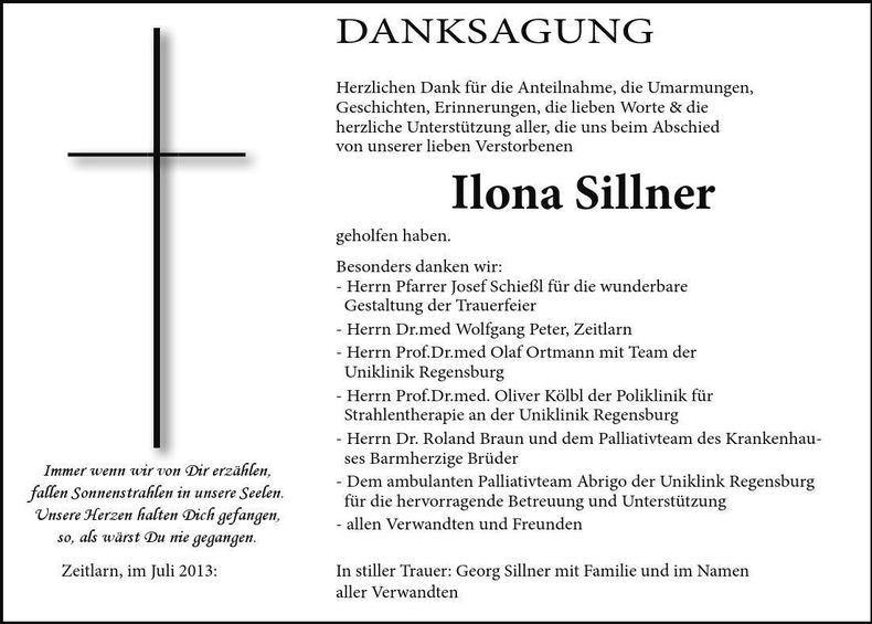 Traueranzeige Ilona Sillner