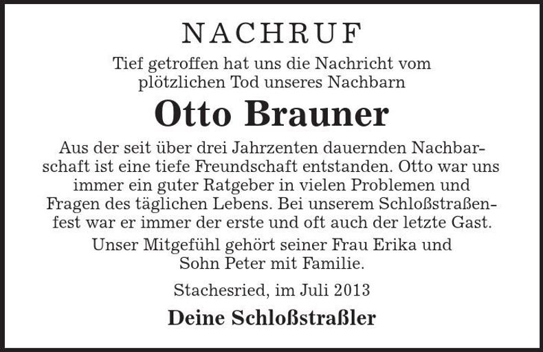 Traueranzeige Otto Brauner