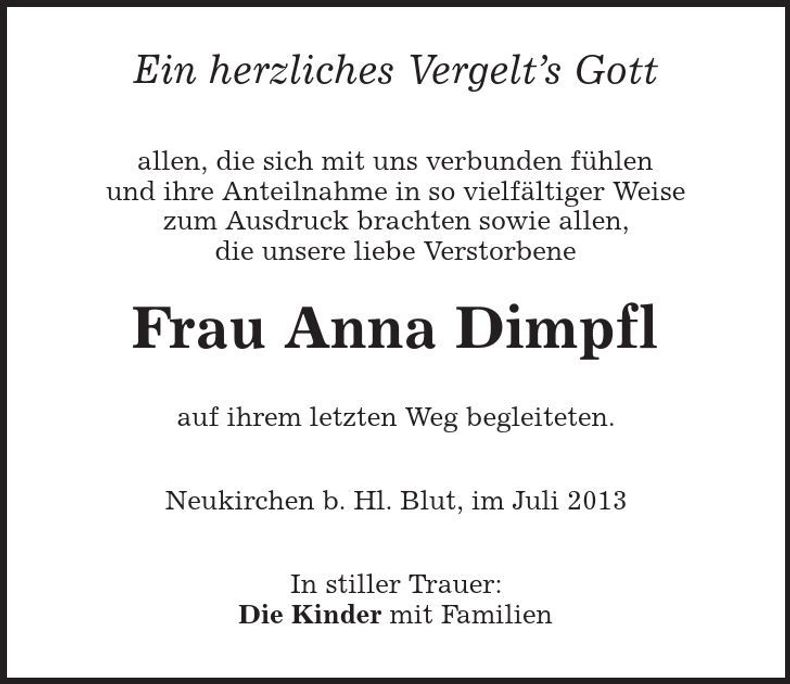 Traueranzeige Anna Dimpfl
