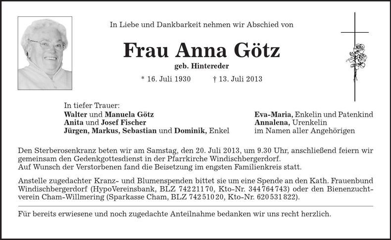 Traueranzeige Anna Götz