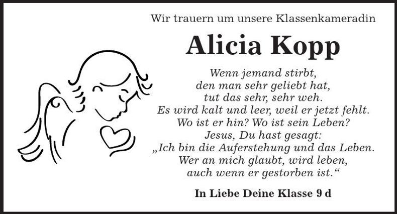 Traueranzeige Alicia Kopp