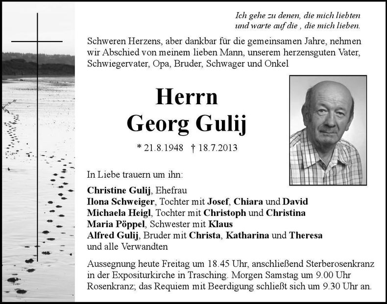 Traueranzeige Georg Gulij