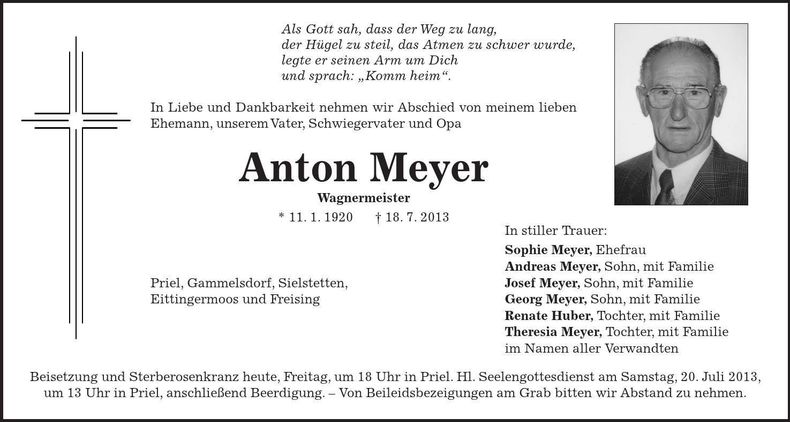 Traueranzeige Anton Meyer