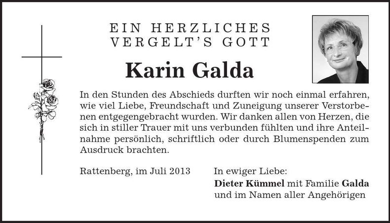 Traueranzeige Karin Galda