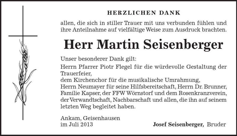 Traueranzeige Martin Seisenberger