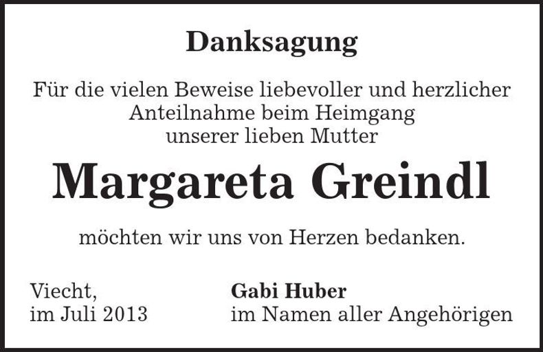 Traueranzeige Margareta Greindl