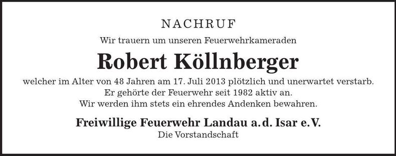 Traueranzeige Robert Köllnberger
