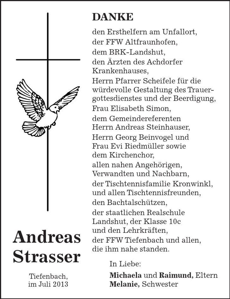 Traueranzeige Andreas Strasser