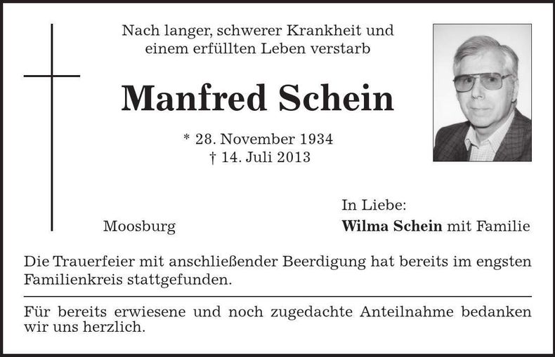 Traueranzeige Manfred Schein