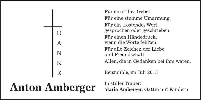 Traueranzeige Anton Amberger