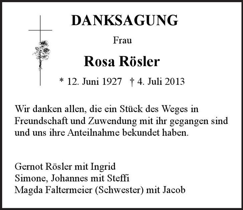 Traueranzeige Rosa Rösler