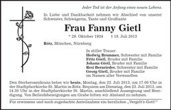 Traueranzeige Fanny Gietl