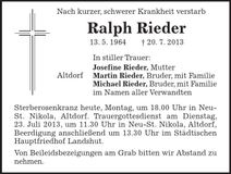 Traueranzeige Ralph Rieder
