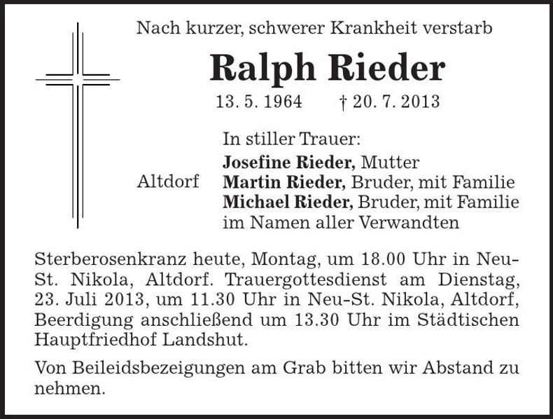 Traueranzeige Ralph Rieder