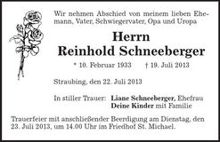 Traueranzeige Reinhold Schneeberger