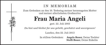 Traueranzeige Maria Angeli
