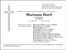 Traueranzeige Marianne Hartl