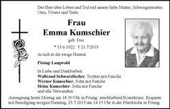 Traueranzeige Emma Kumschier