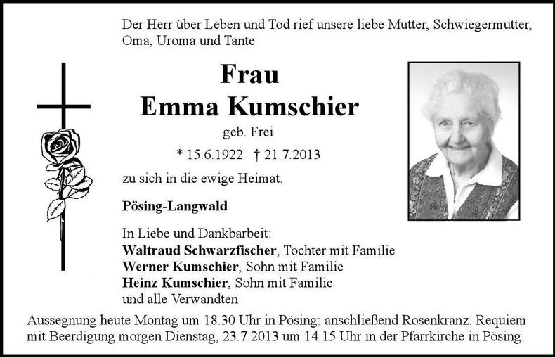 Traueranzeige Emma Kumschier