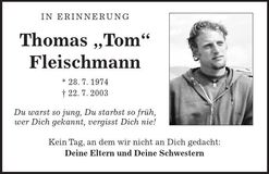 Traueranzeige Thomas Fleischmann