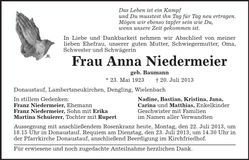 Traueranzeige Anna Niedermeier