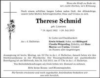 Traueranzeige Therese Schmid