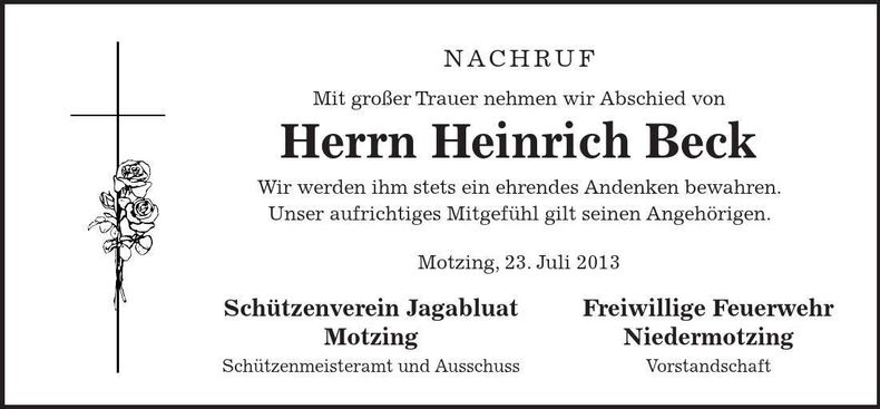 Traueranzeige Heinrich Beck