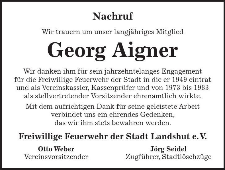 Traueranzeige Georg Aigner