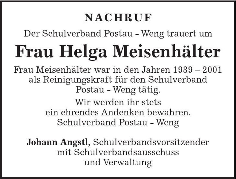 Traueranzeige Helga Meisenhälter