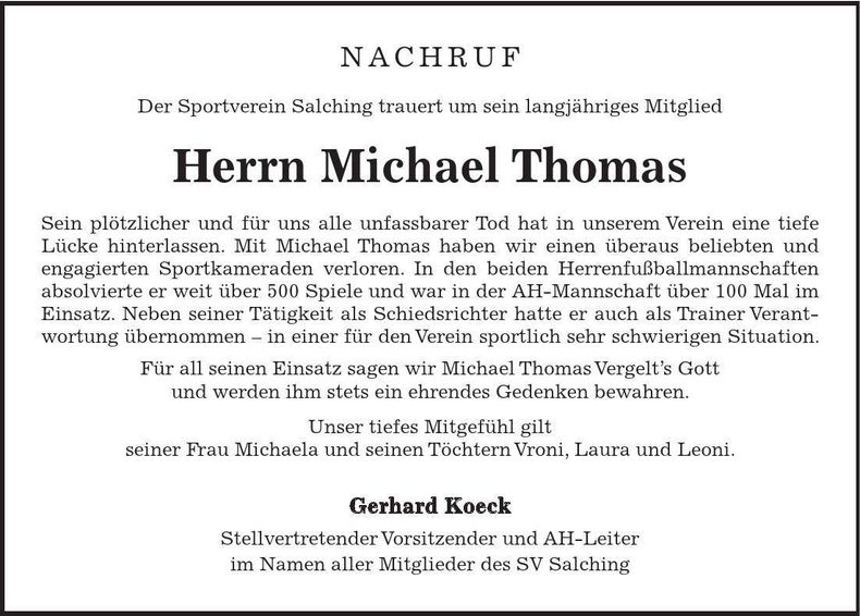 Traueranzeige Michael Thomas