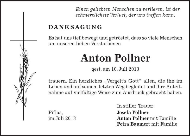 Traueranzeige Anton Pollner