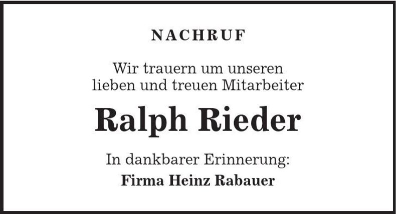 Traueranzeige Ralph Rieder
