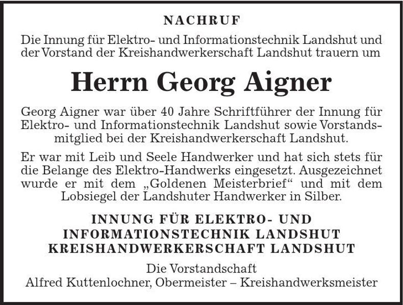 Traueranzeige Georg Aigner