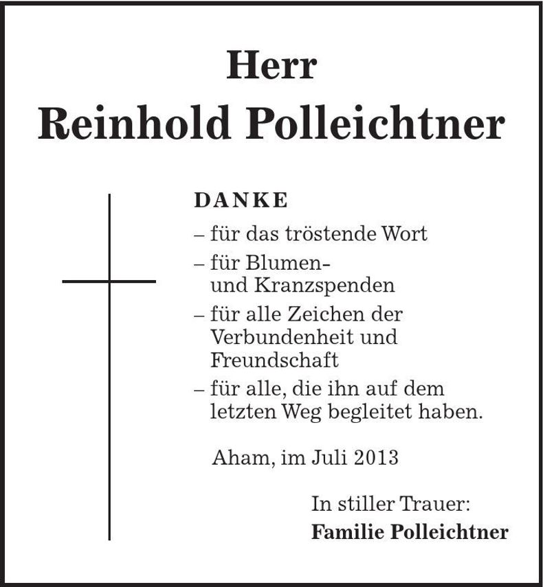 Traueranzeige Reinhold Polleichtner