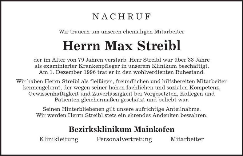 Traueranzeige Max Streibl
