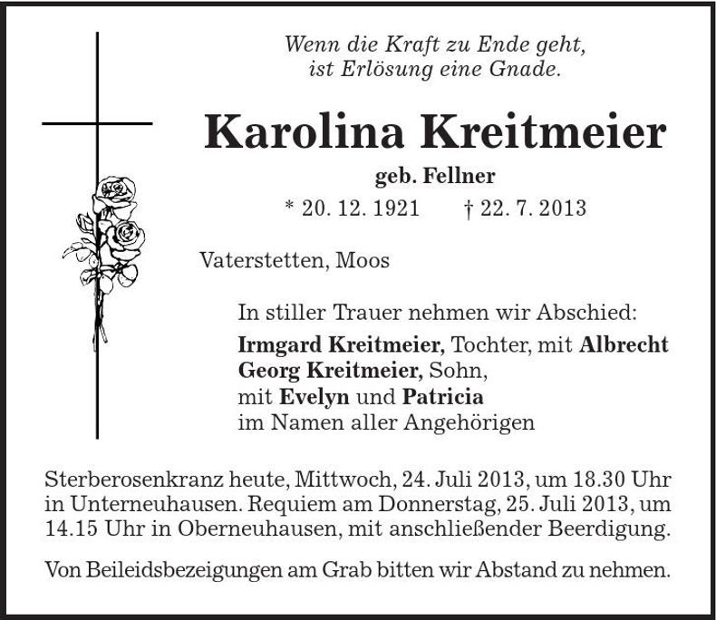 Traueranzeige Karolina Kreitmeier