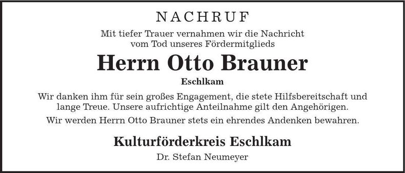 Traueranzeige Otto Brauner