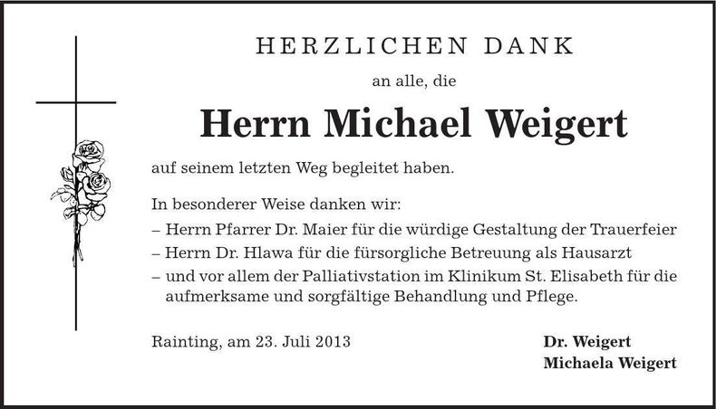 Traueranzeige Michael Weigert