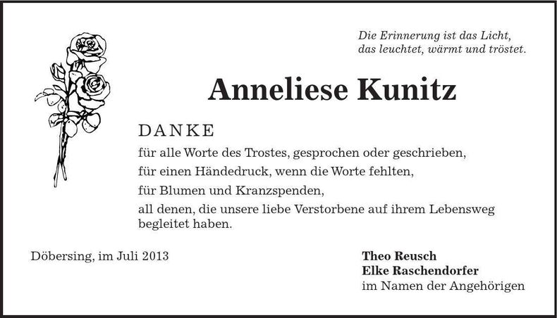 Traueranzeige Anneliese Kunitz