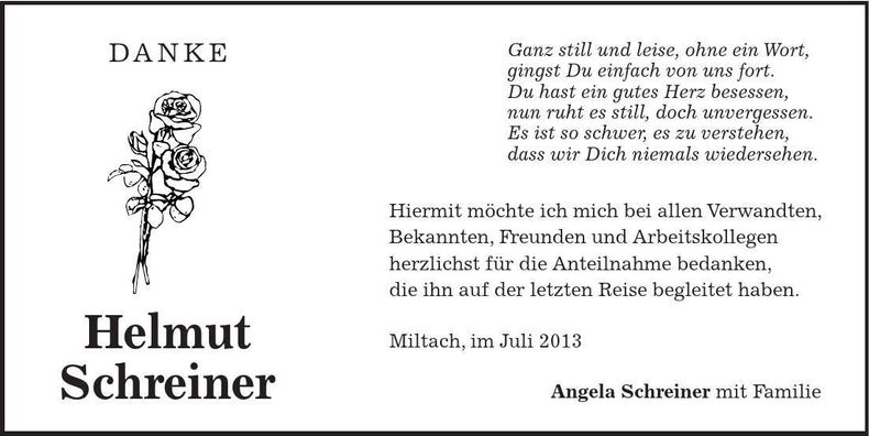 Traueranzeige Helmut Schreiner