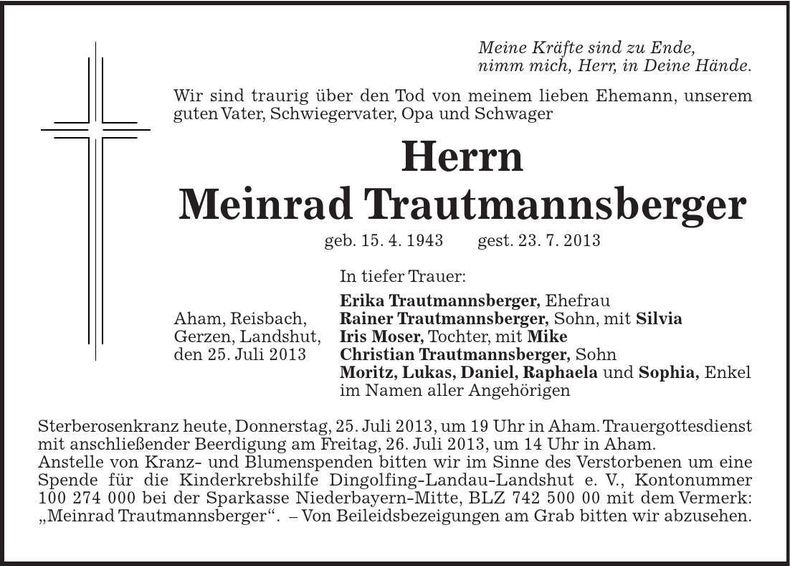Traueranzeige Meinrad Trautmannsberger